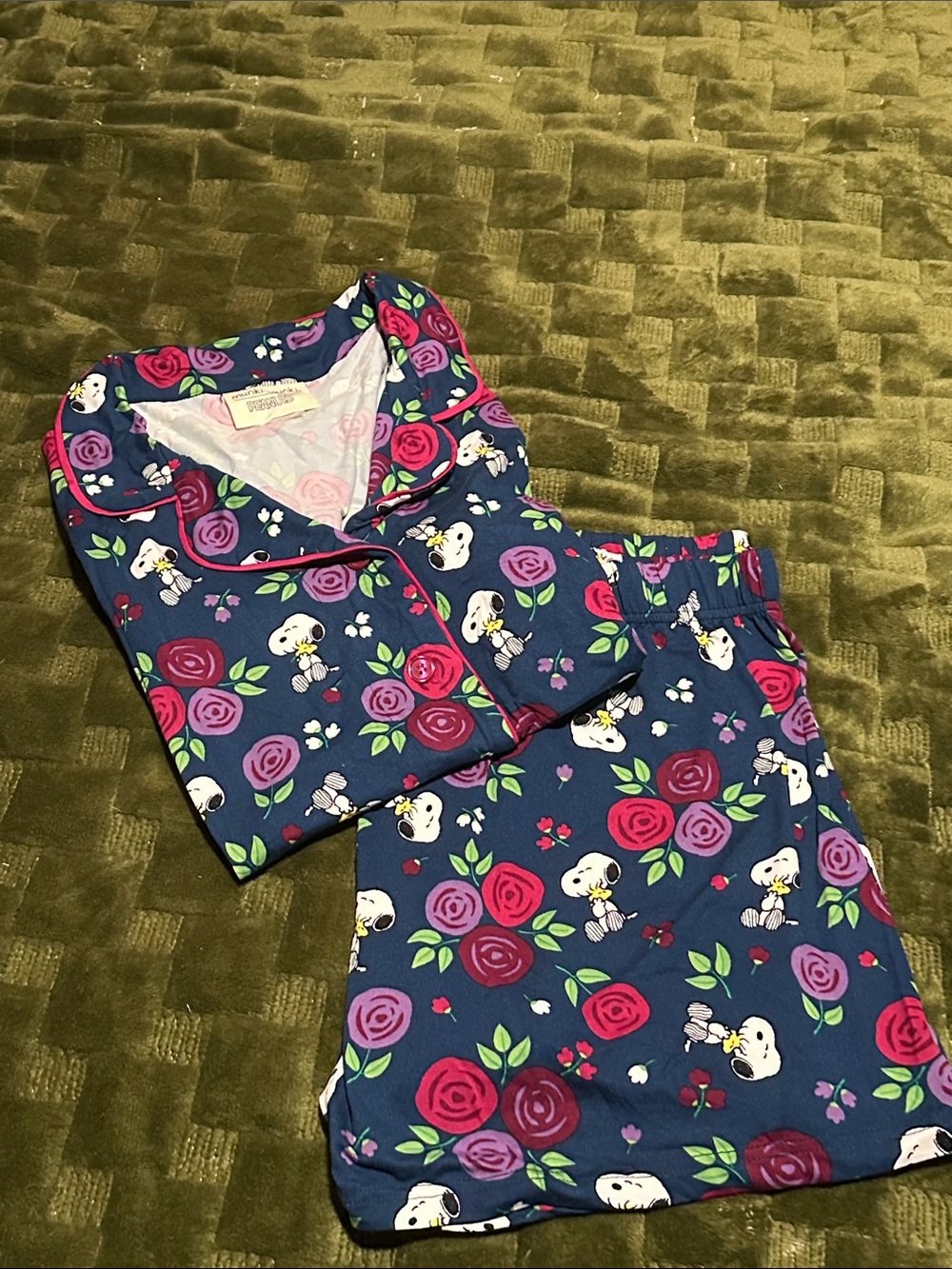 munki munki Peanuts Navy Floral & Snoopy Short Pajama Set